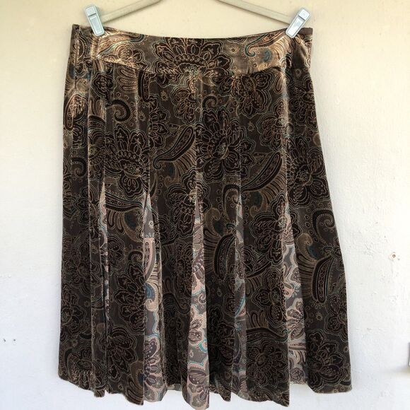 Ann Taylor Velvet Silk Skirt Women 14 Brown Paisley Boho Fairy Whimsy Y2K VTG - Picture 9 of 10